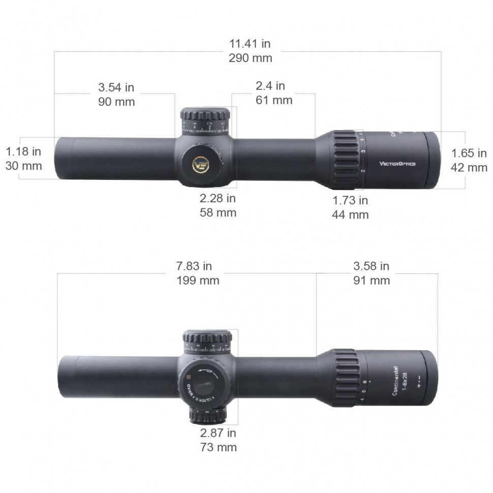 Оптический прицел Vector Optics Continental 1-6x28 Tactical FFP, сетка BDC & Wind, 34 мм, тактические барабаны, Zero Stop, азотозаполненный, с подсветкой (SCFF-31P)